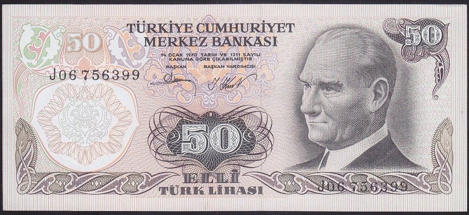 6.EMİSYON 2.TERTİP 50 LİRA J06 756399 ÇÇT ÇİLALTI