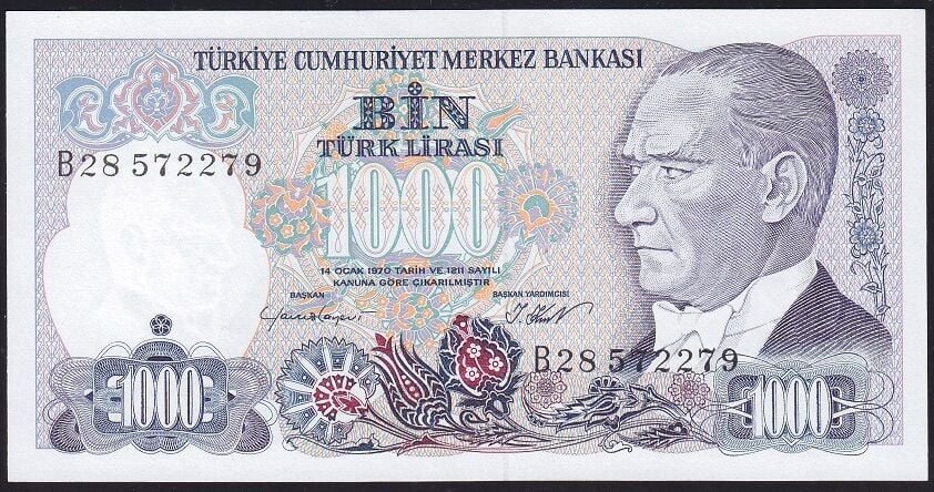 7.Emisyon 1.Tertip 1000 Lira B28 572279 Çil