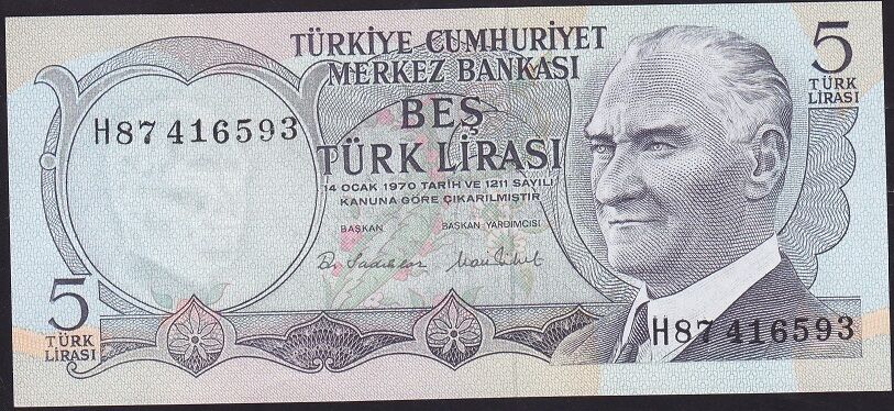 6.Emisyon 2.Tertip 5 Lira H87 416593 Çilaltı
