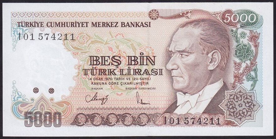 7.Emisyon 4.Tertip 5000 Lira I01 574211 Çil