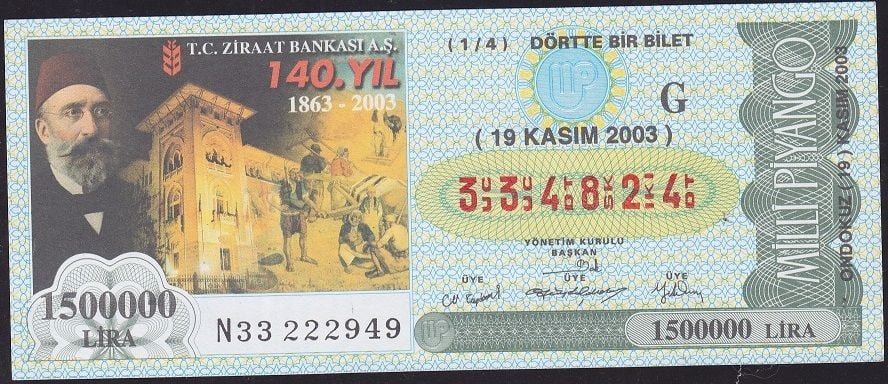 2003 19 Kasım Çeyrek Bilet - G Serisi - Ziraat Bankası