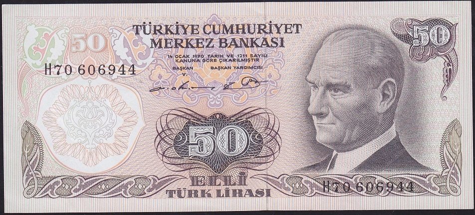 6.Emisyon 1.Tertip 50 Lira H70 606944 Ççt Çilaltı