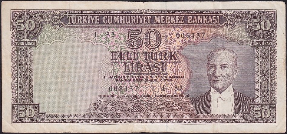 5.Emisyon 6.Tertip 50 Lira I52 008137 Çok Temiz