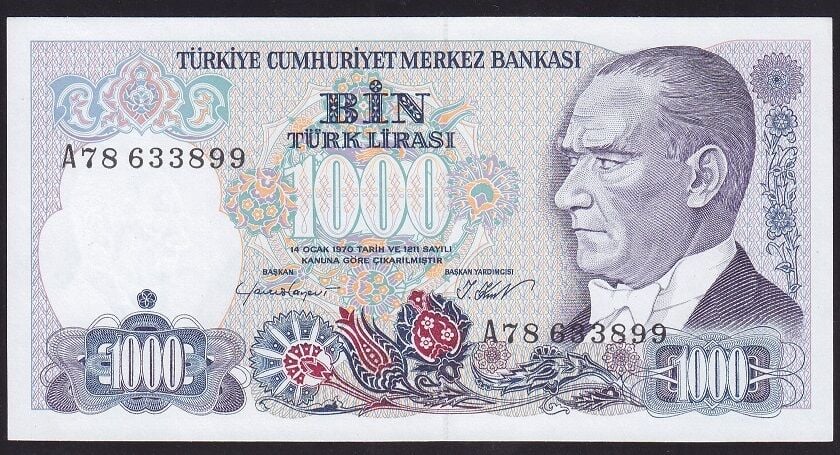 7.Emisyon 1.Tertip 1000 Lira A78 633899 Çil