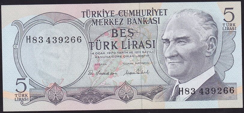 6.Emisyon 2.Tertip 5 Lira H83 439266 Çil