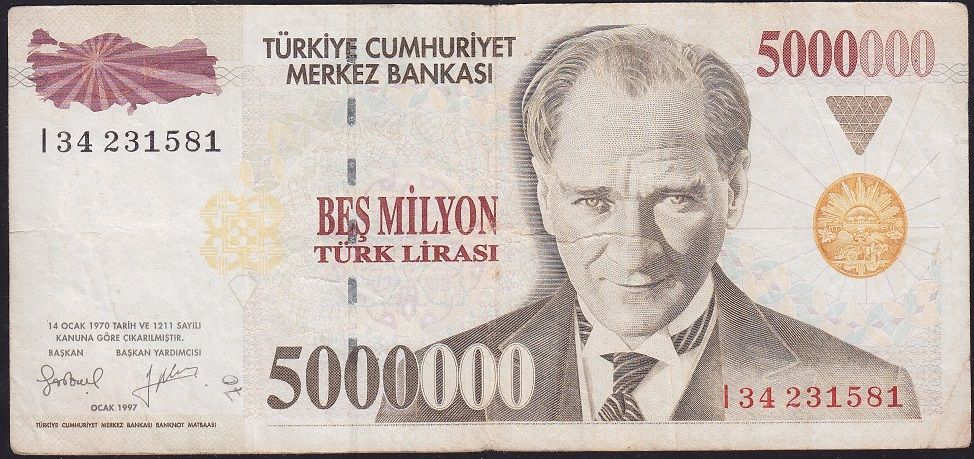 7.Emisyon 5 000 000 Lira I34 231581 Çok Temiz
