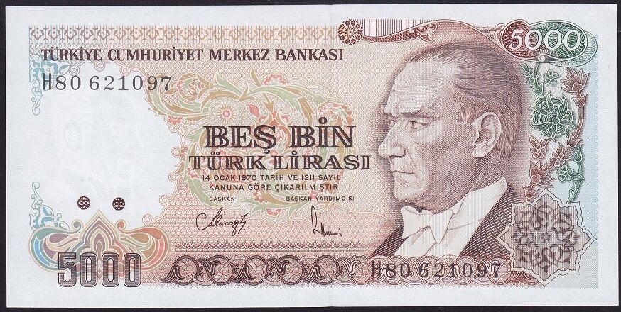 7.Emisyon 4.Tertip 5000 Lira H80 621097 Çilaltı Çil