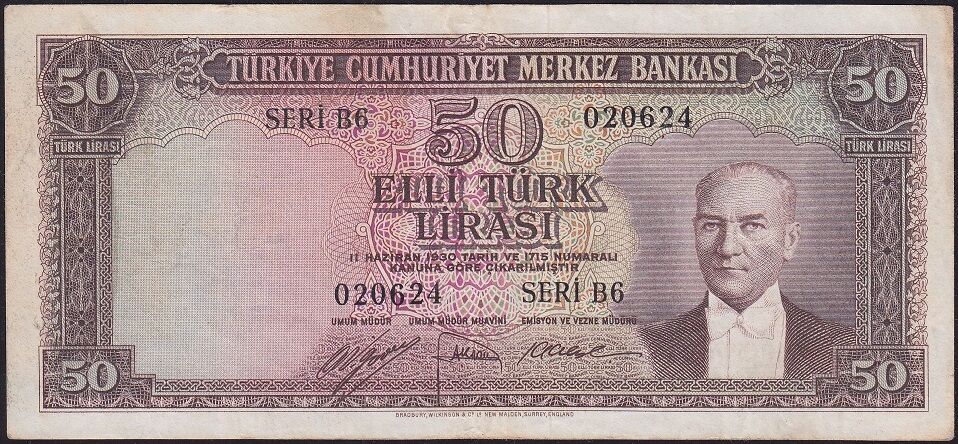 5.Emisyon 1.Tertip 50 Lira B6 020624 Çok Temiz