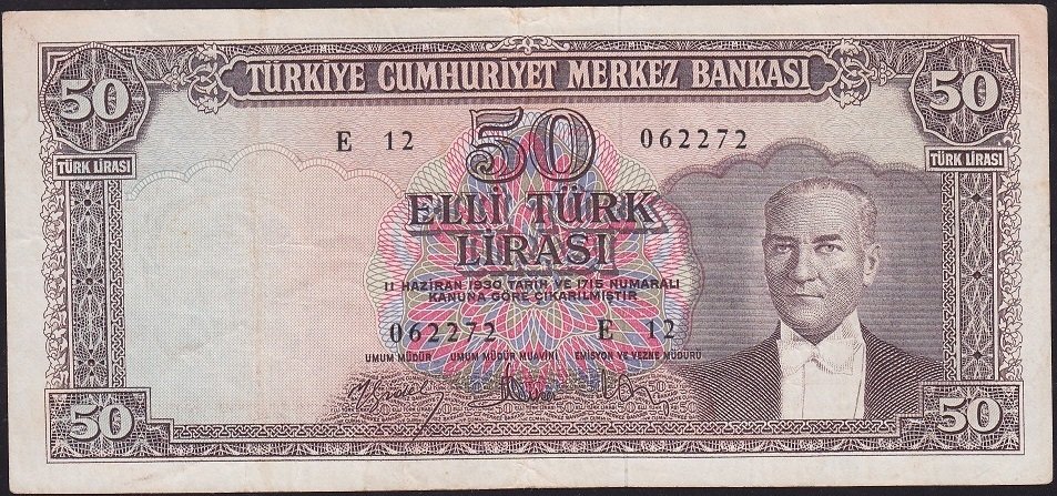 5.Emisyon 5.Tertip 50 Lira E12 062272 Çok Temiz+