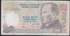 7.EMİSYON 1.TERTİP 5000 LİRA A19 214031 TEMİZ +