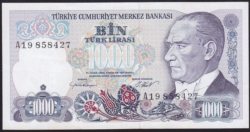 7.Emisyon 1.Tertip 1000 Lira A19 858427 Çilaltı