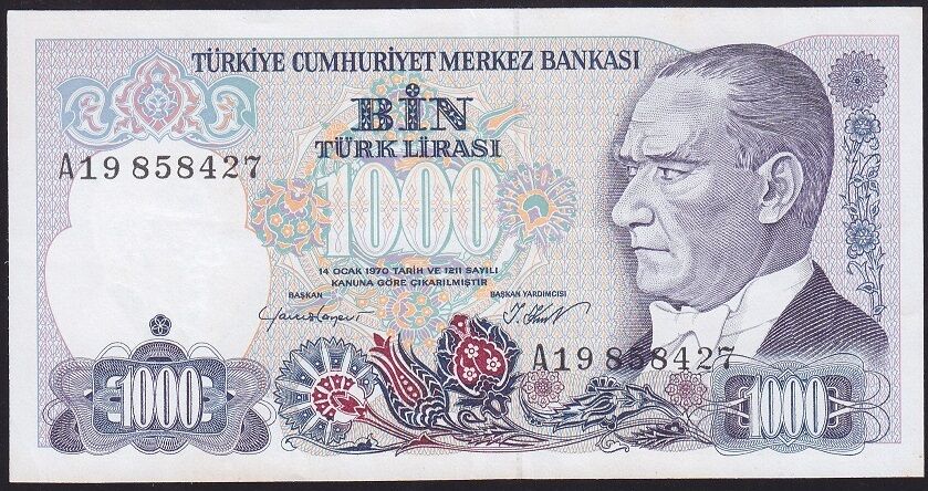 7.Emisyon 1.Tertip 1000 Lira A19 858427 Çilaltı