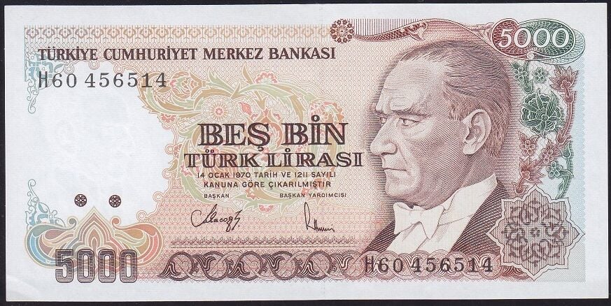 7.Emisyon 4.Tertip 5000 Lira H60 456514 Çilaltı Çil
