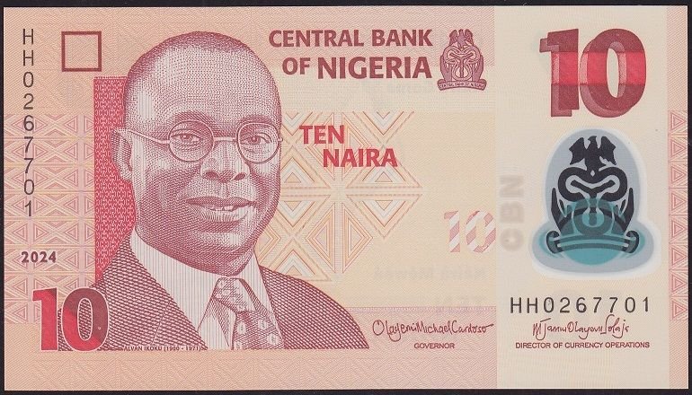 Nijerya 10 Naira 2024 Çil Polimer