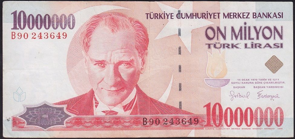 7.Emisyon 10 000 000 Lira B90 243649 Çok Temiz