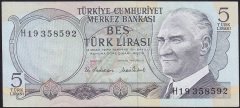 6.Emisyon 2.Tertip 5 Lira H19 358592 Çok Çok Temiz+