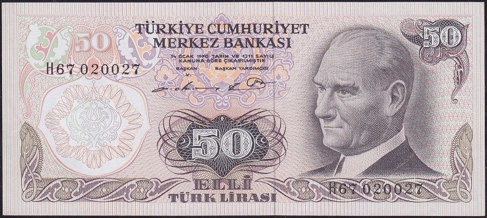 6.Emisyon 1.Tertip 50 Lira H67 020027 Çilaltı