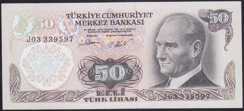 6.EMİSYON 2.TERTİP 50 LİRA J03 339597 ÇİLALTI