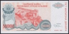 HIRVATİSTAN - SIRBİSTAN 5000000 DİNAR 1993 ÇİL