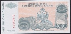 HIRVATİSTAN - SIRBİSTAN 5000000 DİNAR 1993 ÇİL