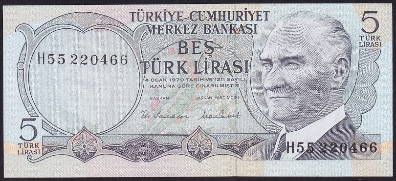 6.Emisyon 2.Tertip 5 Lira H55 220466 Ççt Çilaltı