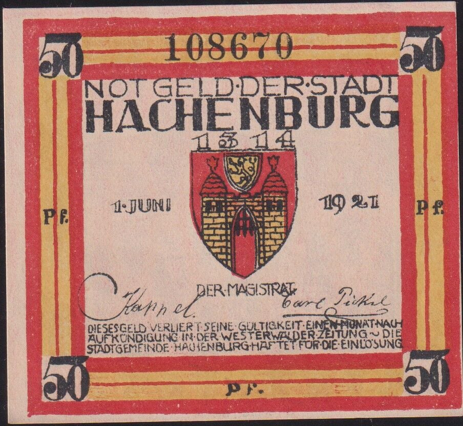 Almanya 50 Pfennig Notgeld 1921 Çil Filigranlı