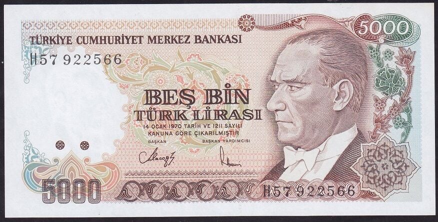 7.Emisyon 4.Tertip 5000 Lira H57 922566 Çil