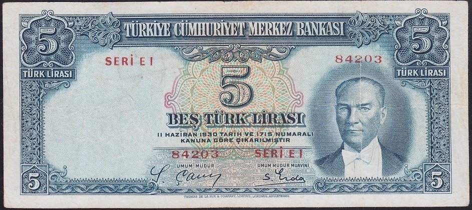 2.EMİSYON 5 LİRA E1 84203 ÇOK TEMİZ (YIKAMA VAR) eski kağıt para değerleri