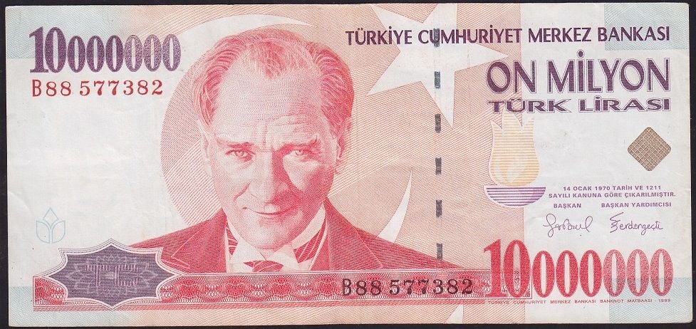 7.Emisyon 10 000 000 Lira B88 577382 Çok Temiz+