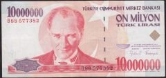 7.Emisyon 10 000 000 Lira B88 577382 Çok Temiz+