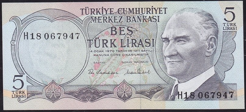 6.Emisyon 2.Tertip 5 Lira H18 067947 Çilaltı Çil