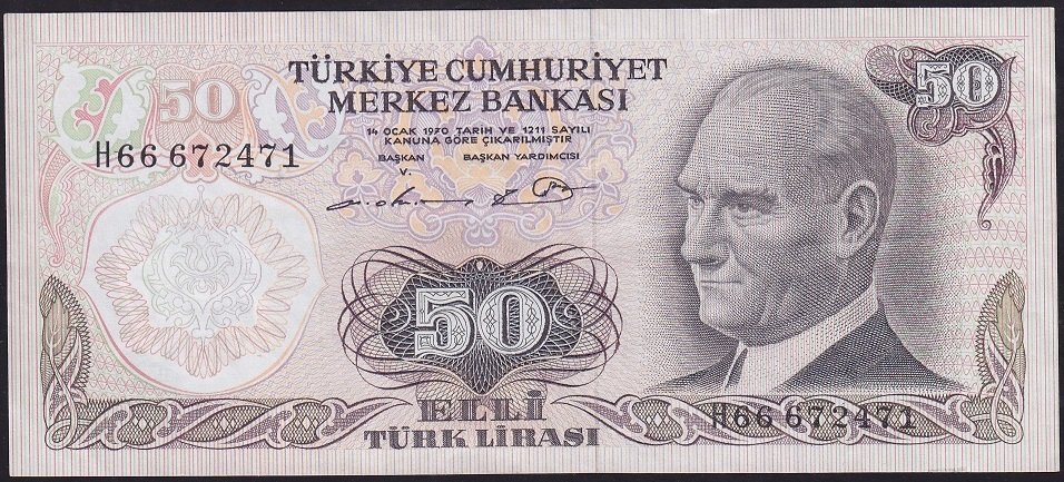 6.Emisyon 1.Tertip 50 Lira H66 672471 Çok Temiz+