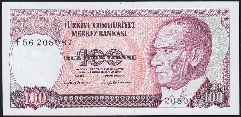 7.Emisyon 2.Tertip 100 Lira F56 208087 Çil