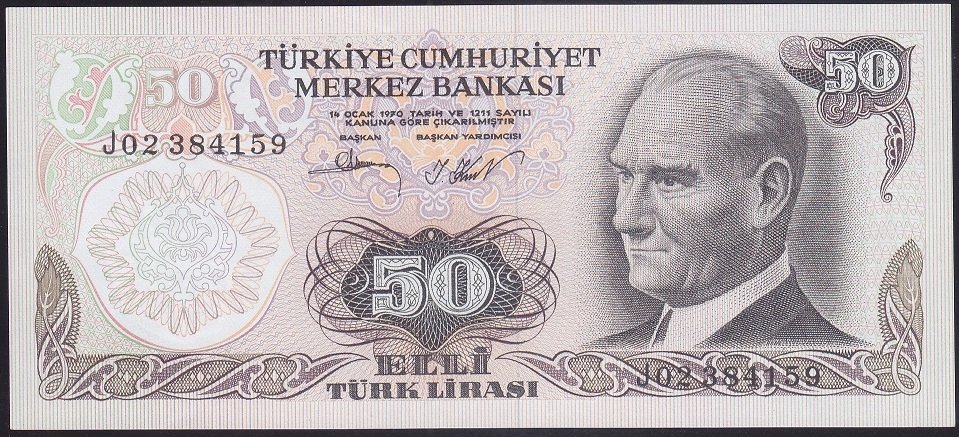 6.EMİSYON 2.TERTİP 50 LİRA J02 384159 ÇİLALTI