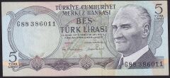 6.Emisyon 2.Tertip 5 Lira G88 386011 Çilaltı Çil