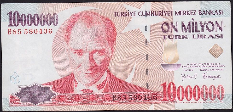 7.Emisyon 10 000 000 Lira B85 580436 Çok Temiz+