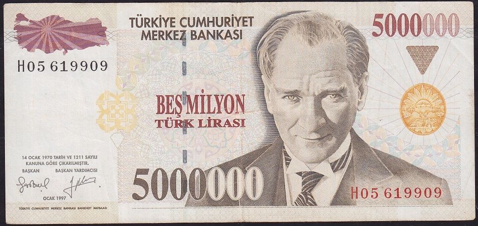 7.Emisyon 5 000 000 Lira H05 619909 Çok Temiz+
