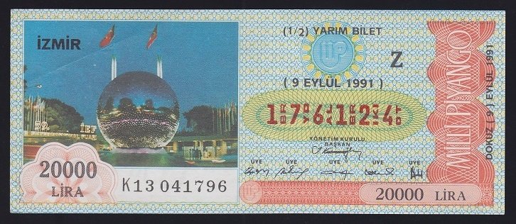 1991 9 EYLÜL YARIM BİLET İZMİR