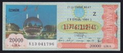 1991 9 EYLÜL YARIM BİLET İZMİR