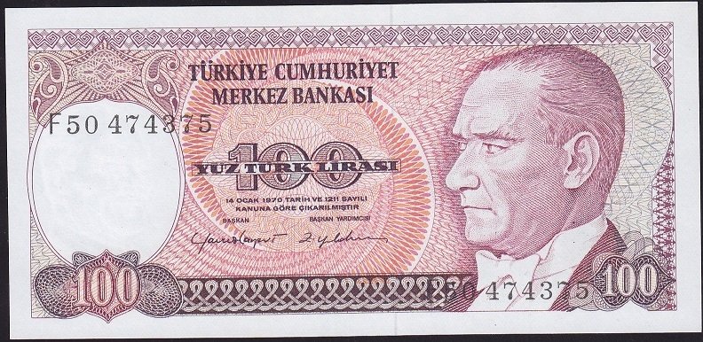 7.Emisyon 2.Tertip 100 Lira F50 474375 Çil