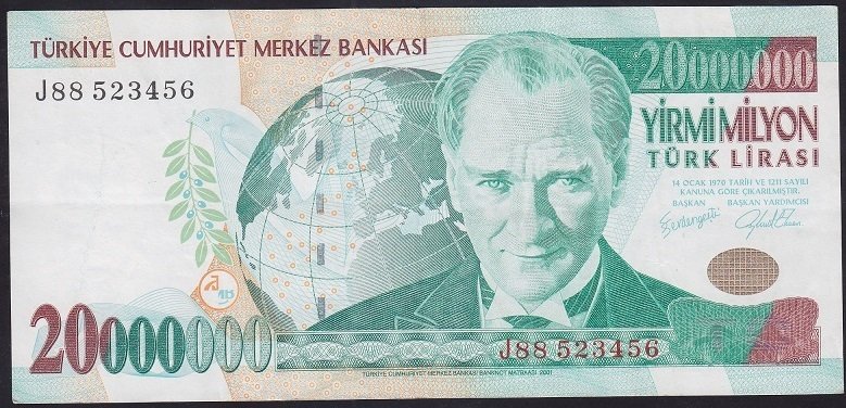 7.EMİSYON 20 000 000 LİRA J88 523456 ÇÇT