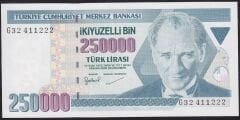 7.Emisyon 3.Tertip 250.000 Lira G32 411222 Çil