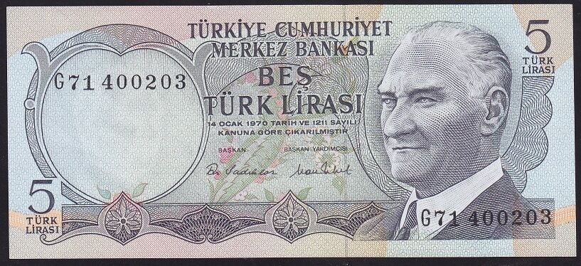 6.Emisyon 2.Tertip 5 Lira G71 400203 Çilaltı