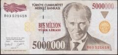 7.Emisyon 5 000 000 Lira H03 521618 Çok Temiz