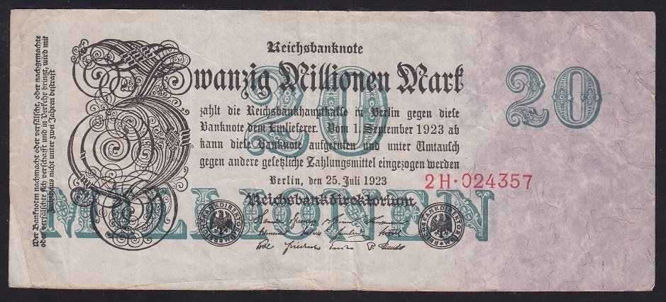 ALMANYA 20 MİLYON MARK 1923 ÇOK TEMİZ