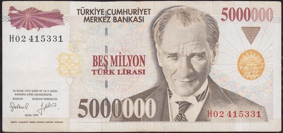7.Emisyon 5 000 000 Lira H02 415331 Çok Temiz+