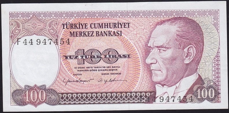 7.Emisyon 2.Tertip 100 Lira F44 947454 Çilaltı