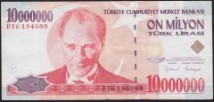 7.Emisyon 10 000 000 Lira B76 194089 Çok Temiz+