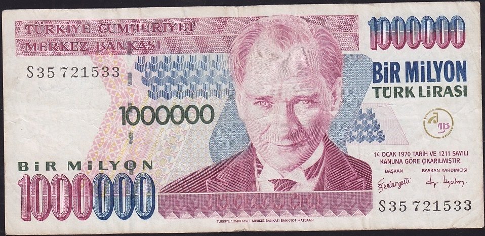 7.Emisyon 3.Tertip 1 000 000 Lira S35 721533 Çok Temiz