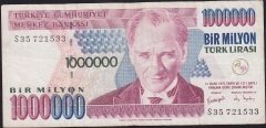 7.Emisyon 3.Tertip 1 000 000 Lira S35 721533 Çok Temiz